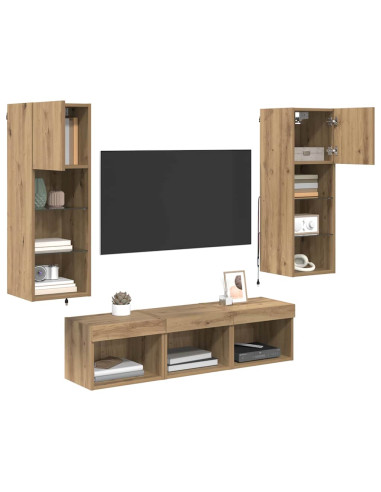 Unità per TV a Muro 5 pcs Rovere Nero Legno multistrato