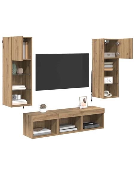 Unità per TV a Muro 5 pcs Rovere Nero Legno multistrato