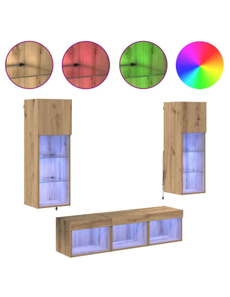 Unità per TV a Muro 5 pcs Rovere Nero Legno multistrato