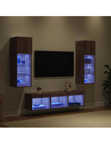 Unità per TV a Muro 5 pcs Rovere Nero Legno multistrato