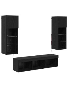 Unità per TV a Muro 5 pcs Rovere Nero Legno multistrato 2