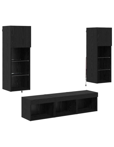 Unità per TV a Muro 5 pcs Rovere Nero Legno multistrato