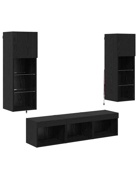 Unità per TV a Muro 5 pcs Rovere Nero Legno multistrato