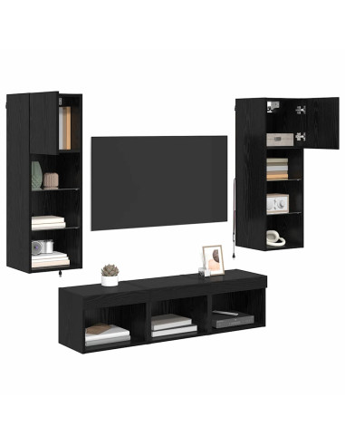 Unità per TV a Muro 5 pcs Rovere Nero Legno multistrato