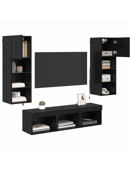 Unità per TV a Muro 5 pcs Rovere Nero Legno multistrato