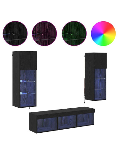 Unità per TV a Muro 5 pcs Rovere Nero Legno multistrato