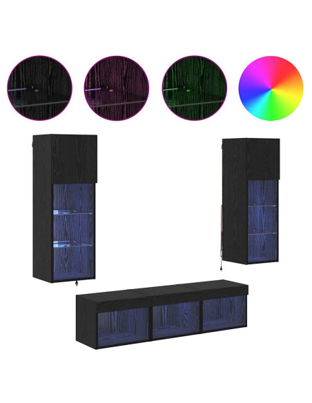 Unità per TV a Muro 5 pcs Rovere Nero Legno multistrato
