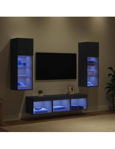 Unità per TV a Muro 5 pcs Rovere Nero Legno multistrato