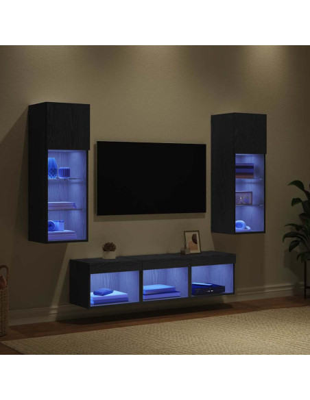 Unità per TV a Muro 5 pcs Rovere Nero Legno multistrato