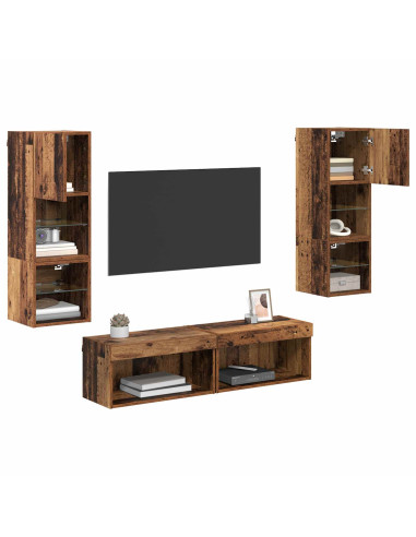 Unità TV da Parete 6 pcs Legno vecchio Legno multistrato