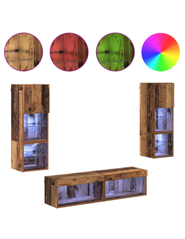 Unità TV da Parete 6 pcs Legno vecchio Legno multistrato