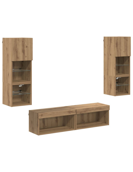 Unità TV da Parete 6 pcs Rovere artigianale Legno multistrato