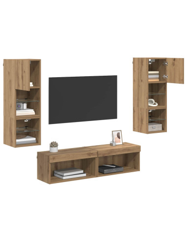 Unità TV da Parete 6 pcs Rovere artigianale Legno multistrato