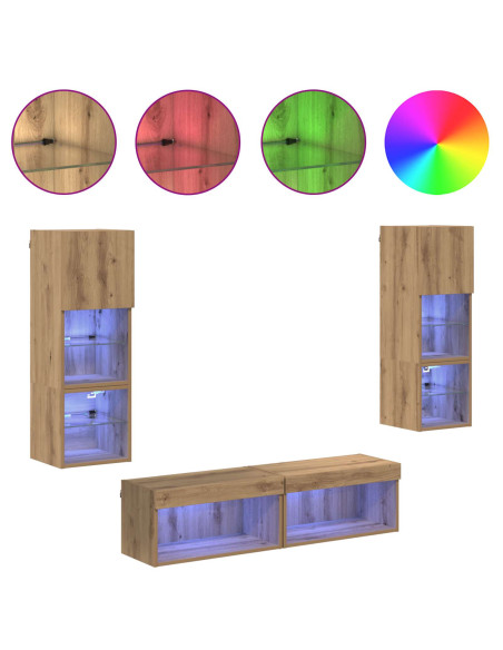 Unità TV da Parete 6 pcs Rovere artigianale Legno multistrato