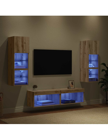 Unità TV da Parete 6 pcs Rovere artigianale Legno multistrato