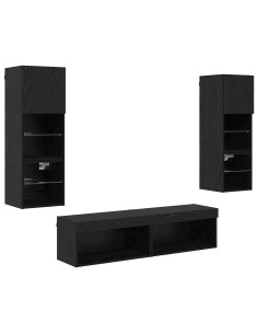 Unità TV da Parete 6 pcs Rovere Nero Legno multistrato 2