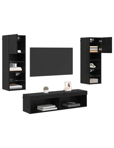 Unità TV da Parete 6 pcs Rovere Nero Legno multistrato