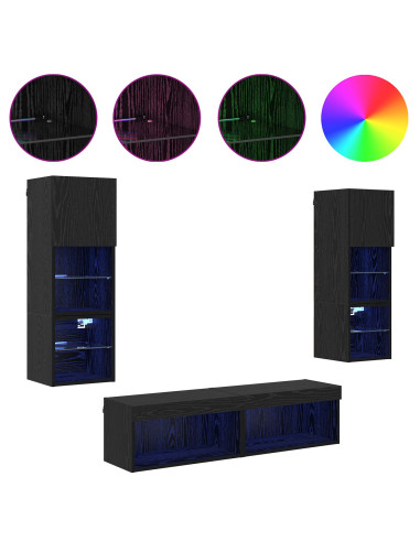 Unità TV da Parete 6 pcs Rovere Nero Legno multistrato
