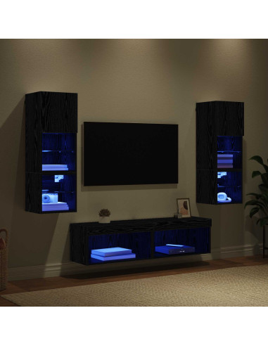 Unità TV da Parete 6 pcs Rovere Nero Legno multistrato