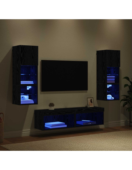 Unità TV da Parete 6 pcs Rovere Nero Legno multistrato