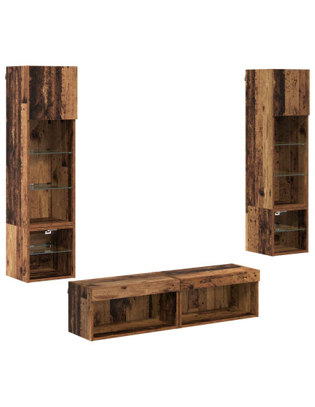 Unità TV da Parete 6 pcs Legno vecchio Legno multistrato