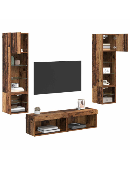 Unità TV da Parete 6 pcs Legno vecchio Legno multistrato