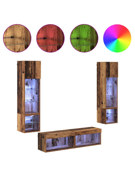 Unità TV da Parete 6 pcs Legno vecchio Legno multistrato