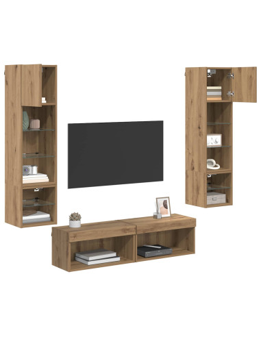 Unità TV da Parete 6 pcs Rovere artigianale Legno multistrato