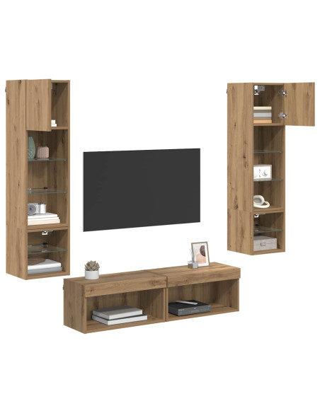 Unità TV da Parete 6 pcs Rovere artigianale Legno multistrato