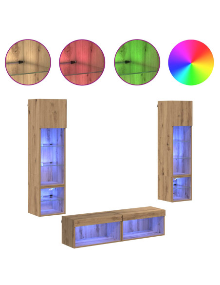 Unità TV da Parete 6 pcs Rovere artigianale Legno multistrato