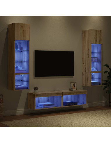 Unità TV da Parete 6 pcs Rovere artigianale Legno multistrato