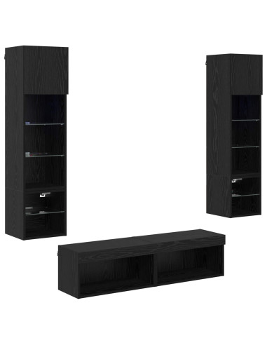 Unità TV da Parete 6 pcs Rovere Nero Legno multistrato