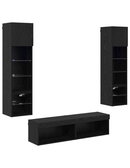 Unità TV da Parete 6 pcs Rovere Nero Legno multistrato