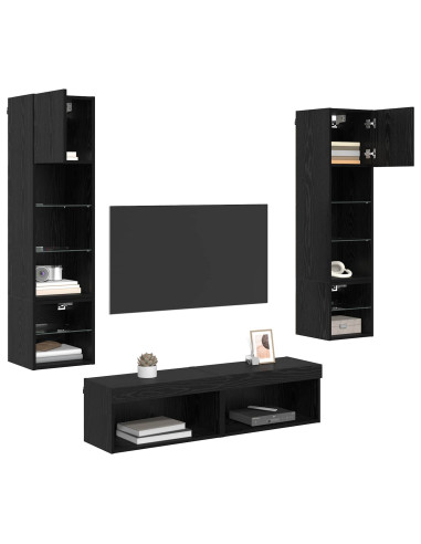 Unità TV da Parete 6 pcs Rovere Nero Legno multistrato
