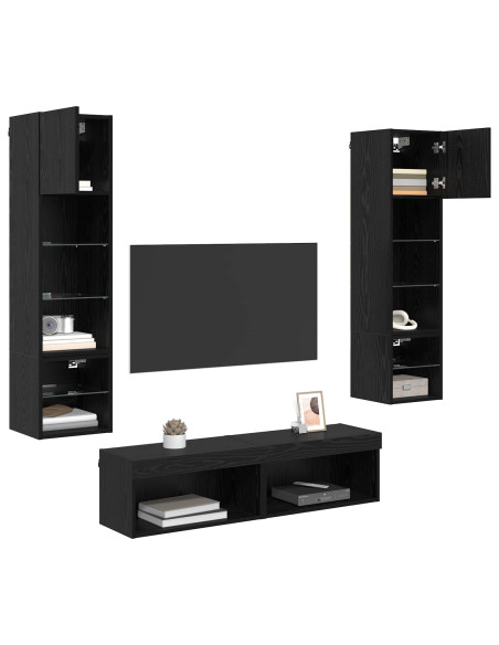 Unità TV da Parete 6 pcs Rovere Nero Legno multistrato