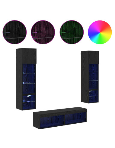 Unità TV da Parete 6 pcs Rovere Nero Legno multistrato
