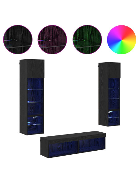 Unità TV da Parete 6 pcs Rovere Nero Legno multistrato