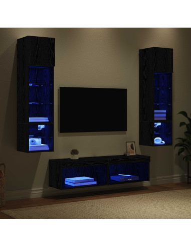 Unità TV da Parete 6 pcs Rovere Nero Legno multistrato