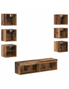 Mobile TV con luci a strisce a LED 8 pcs Legno vecchio Vetro 2