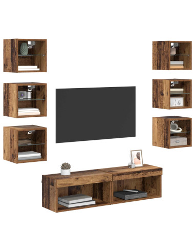 Mobile TV con luci a strisce a LED 8 pcs Legno vecchio Vetro