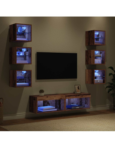 Mobile TV con luci a strisce a LED 8 pcs Legno vecchio Vetro