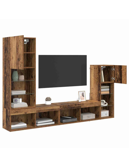 Unità per TV a Muro 4 pcs Legno vecchio Legno multistrato