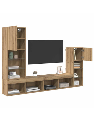 Unità per TV a Muro 4 pcs Rovere artigianale Legno multistrato