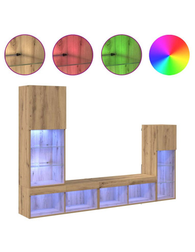 Unità per TV a Muro 4 pcs Rovere artigianale Legno multistrato