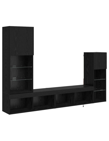Unità per TV a Muro 4 pcs Rovere Nero Legno multistrato