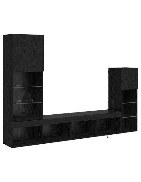 Unità per TV a Muro 4 pcs Rovere Nero Legno multistrato