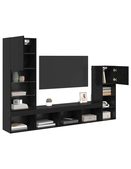 Unità per TV a Muro 4 pcs Rovere Nero Legno multistrato