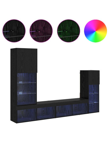 Unità per TV a Muro 4 pcs Rovere Nero Legno multistrato