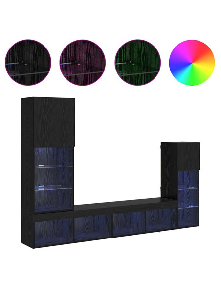Unità per TV a Muro 4 pcs Rovere Nero Legno multistrato