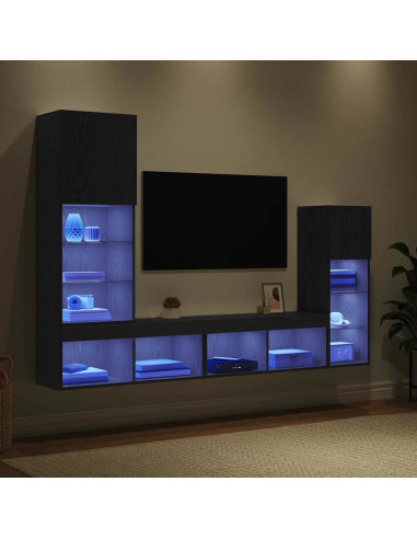 Unità per TV a Muro 4 pcs Rovere Nero Legno multistrato